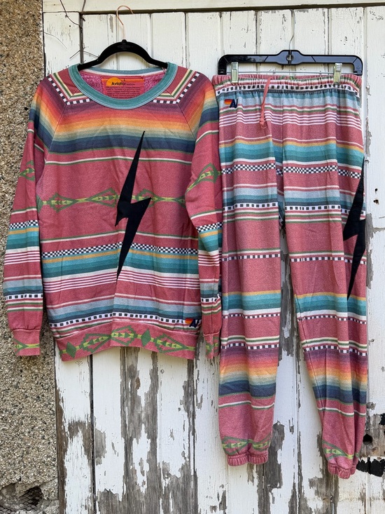 Aviator Nation Tops - Aviator Nation SET Tulum L Sweatshirt Sweatpants Lightning Bolt Pink